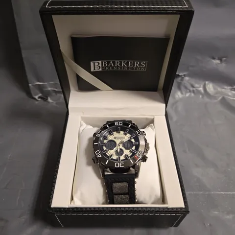 BOXED BARKERS OF KENSINGTON TURBO SPORT WATCH IN BLACK