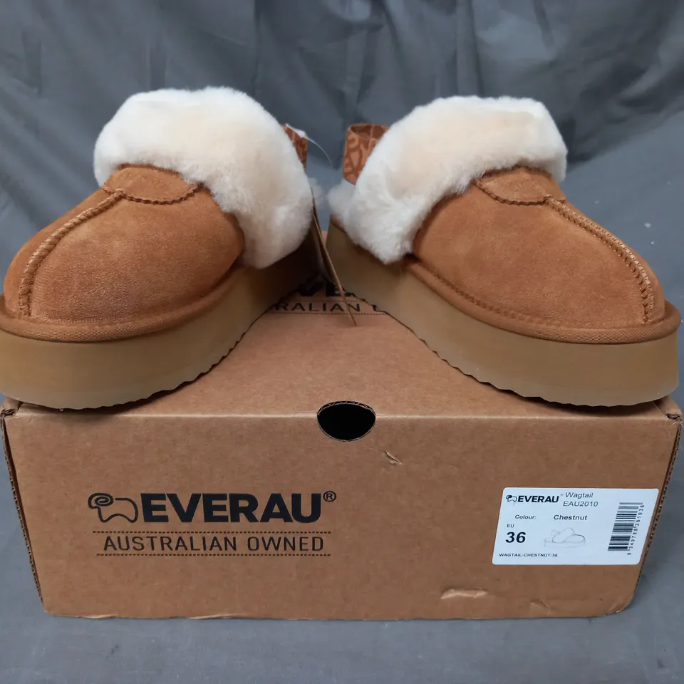 BOXED PAIR OF EVERAU WAGTAIL SHOES IN CHESTNUT EU SIZE 36