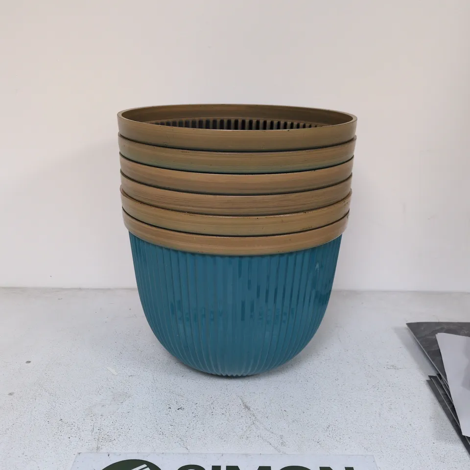 Teal ribbed garden planters –x 6