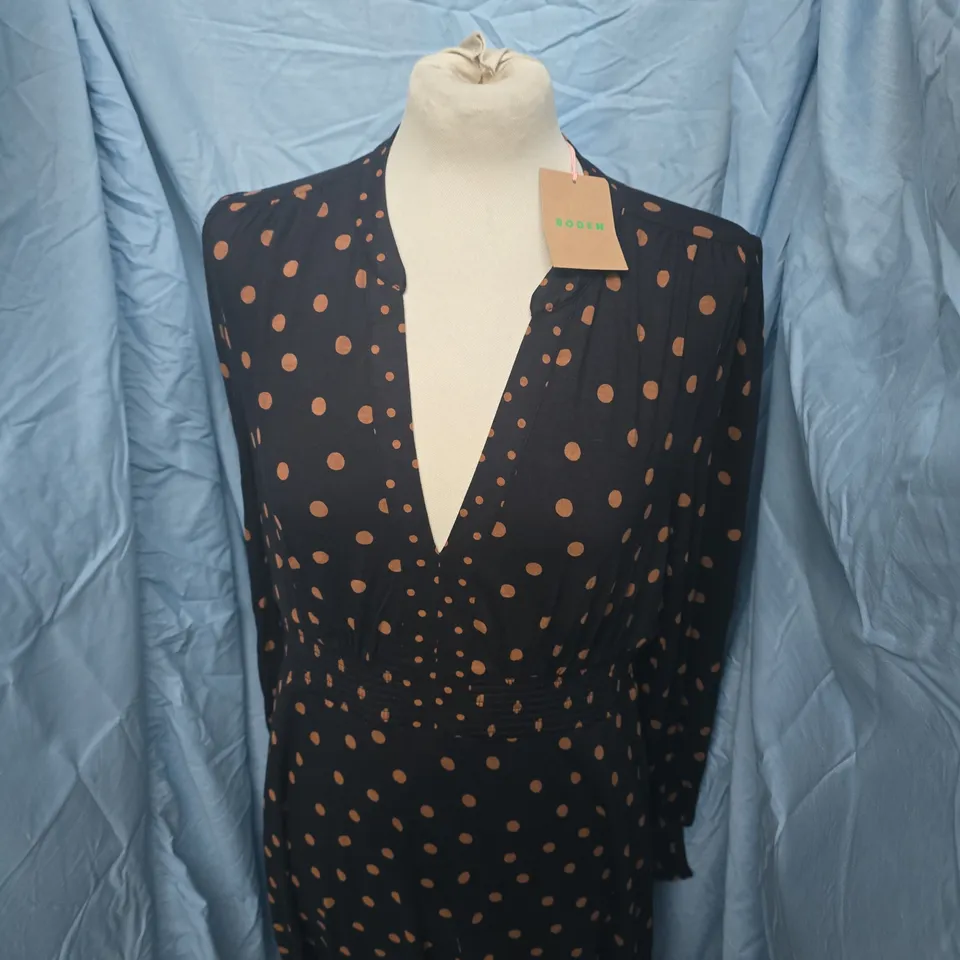 WOMEN'S BODEN NAVY POLKA DOT LONG SLEEVED DRESS - SIZE 16L