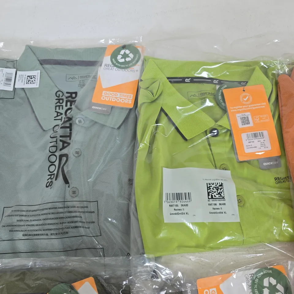 LOT OF 10 ASSORTED BRAND NEW REGATTA POLO SHIRT IS VARIOUS DESIGNS AND COLOURS - VARIOUS SIZES