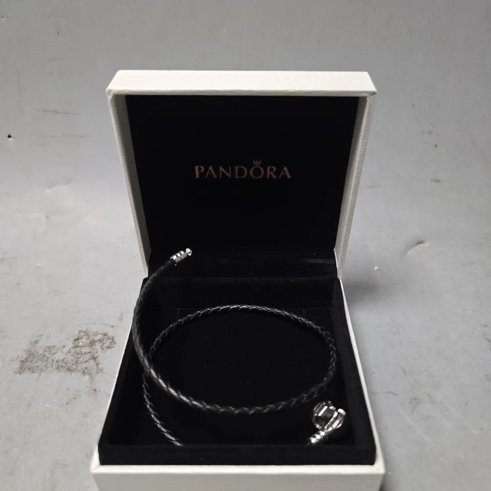 BOXED PANDORA DOUBLE BLACK LEATHER BRACELET