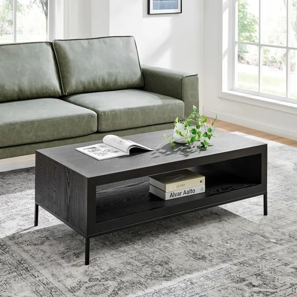 BOXED ANAMILE FOUR LEG COFFEE TABLE WITH STORAGE - BLACK (1 BOX)