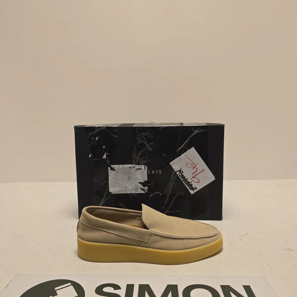 NUMERIS BEIGE SUEDE LOAFERS WITH THICK YELLOW SOLE – BOXED SIZE UK 7