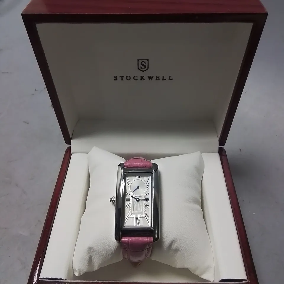 STOCKWELL STAINLESS STEEL LADIES WATCH WITH PINK LEATHER STRAP IN GIFT BOX
