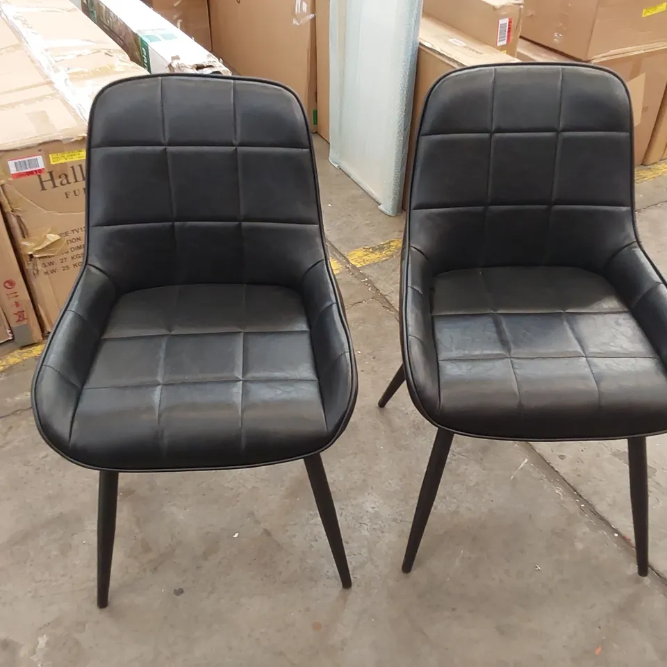 SET OF 2 FAUX LEATHER DINING CHAIRS - BLACK