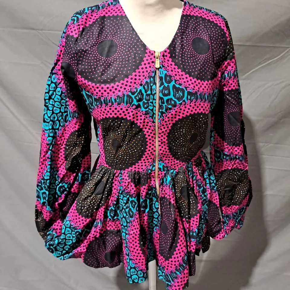 NEON AFRIQUE PEPLUM TOP IN MULTI AFRICAN PRINT SIZE S
