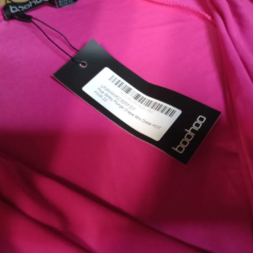 BOOHOO PLUS PINK SLINKY PLUNGE DRAPE MINI DRESS - SIZE 22