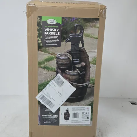 SMART SOLAR WHISKY BARREL SOLAR-POWERED WATER FEATURE – GARDEN ORNAMENT