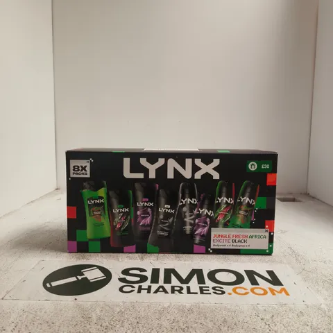 LYNX BODY SPRAY & BODYWASH SET, 4X150ML, 4 X 225ML, ASSORTED SCENTS (JUNGLE FRESH AFRICA & EXCITE BLACK)