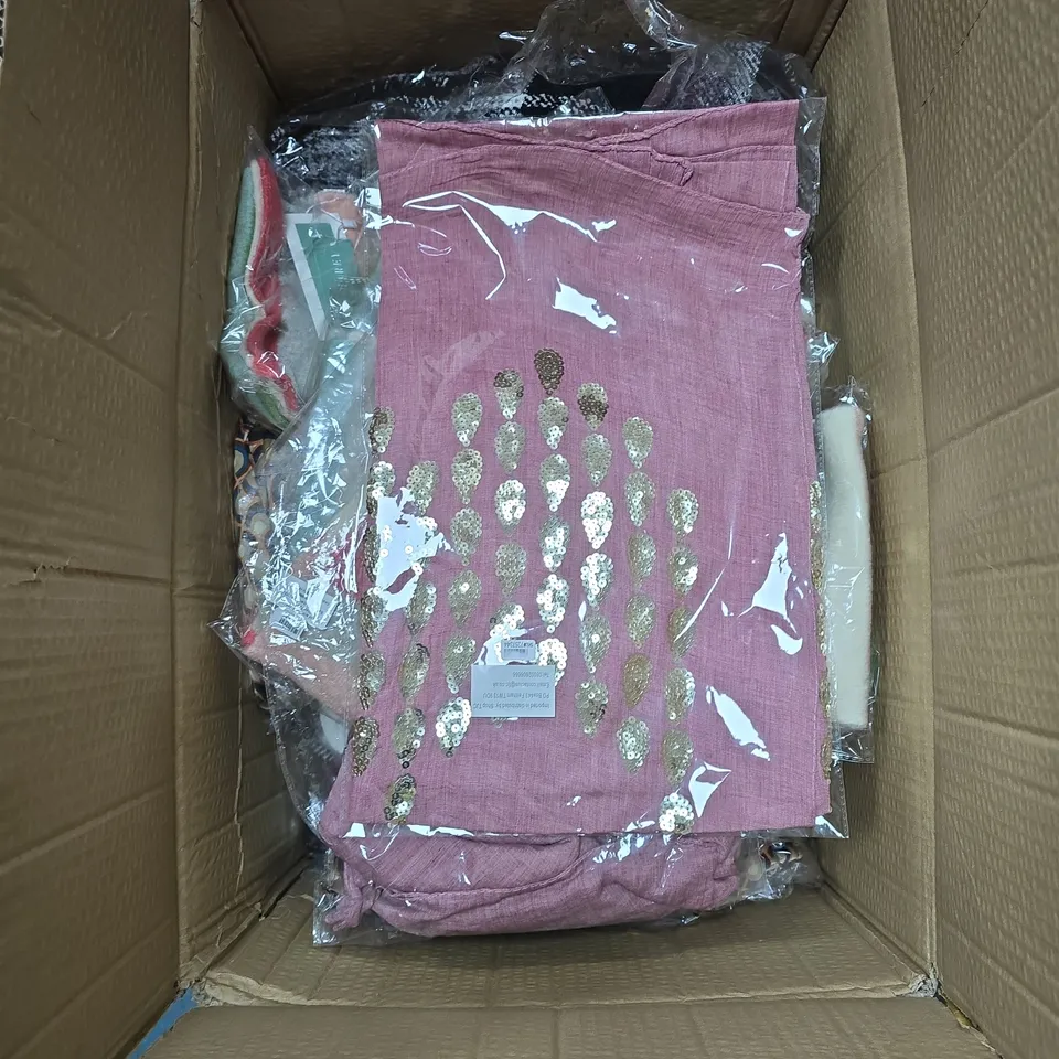 LARGE QUANTITY OF ASSORTED ITEMS TO INCLUDE A VARIETY OF CLOTHING COATS, SCARFS, TOPS, ETC - COLLECTION ONLY