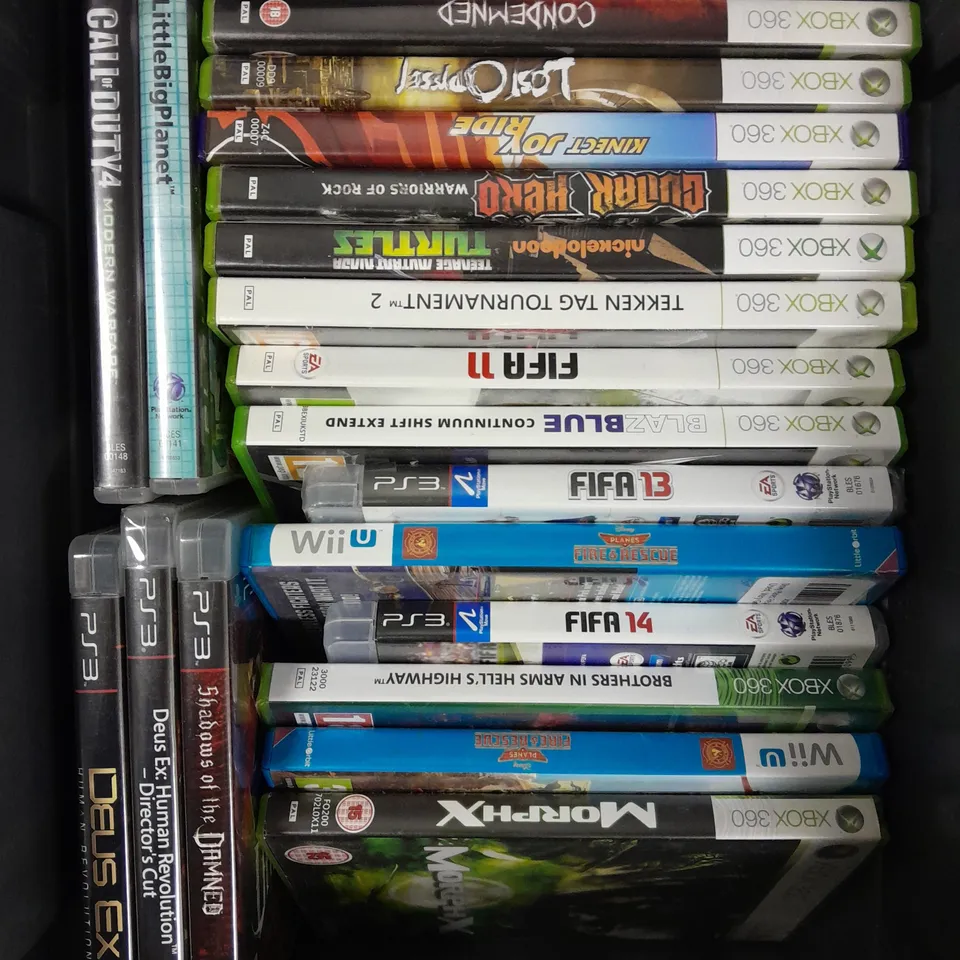 APPROXIMATELY 25 ASSORTED VIDEO GAMES FOR VARIOUS CONSOLES TO INCLUDE GRAN TURISMO 5, DEUS EX, LITTLE BIG PLANET ETC 