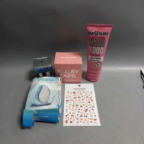 BOX OF APPROXIMATELY 20 COSMETIC ITEMS TO INCLUDE - OLAY EYE CREAM - SOAP AND GLORY HAND CREAM - BOOBY TAPE - ETC 