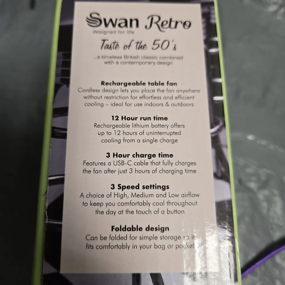 SWAN RETRO RECHARGEABLE FOLDABLE TABLE FAN