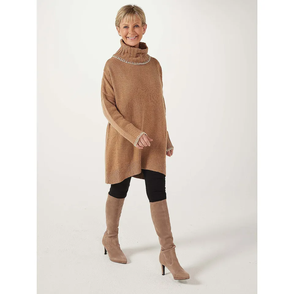 OUT OF OFFICE CASHMERE BLEND OVERSIZED FRINGED POLO NECK