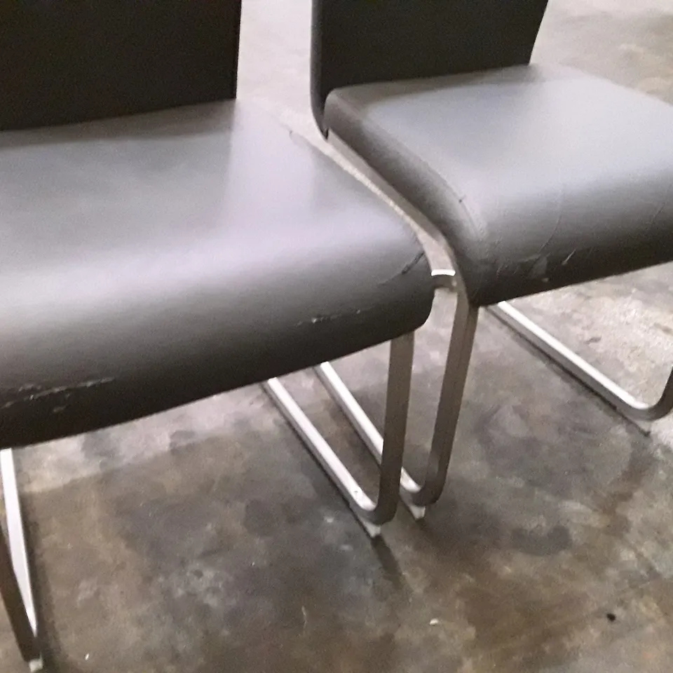 SET OF 3 DINING CHAIRS - DARK GREY LEATHER 