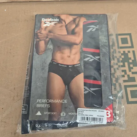 REEBOK MEN’S SPORTS BRIEFS – 3 PACK, BLACK, SIZE XL