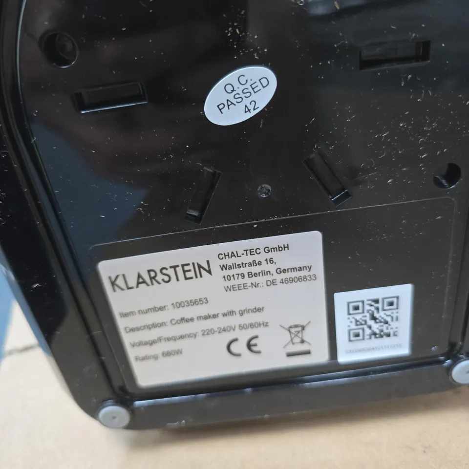 KLARSTEIN COFFEE MAKER WITH GRINDER – BLACK & STAINLESS