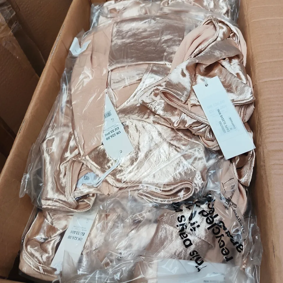 BOX OF APPROXIMATELY 16 CHAMPAGNE URBAN BLISS CAPE SLEEVE DRESS - SIZES 8 / 10 / 12 / 14 / 16