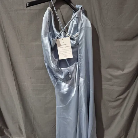 GODDIVA LONDON SATIN DRAPED DRESS, LIGHT BLUE – UK 14