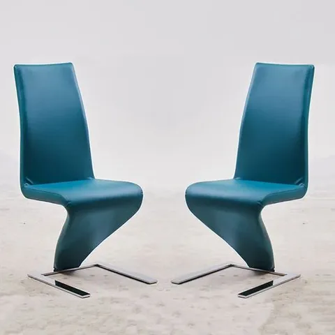 BRAND NEW BOXED SET OF 2 DEMI Z DINING ROOM CHAIRS IN TEAL WITH CHROME FEET (1 BOX)