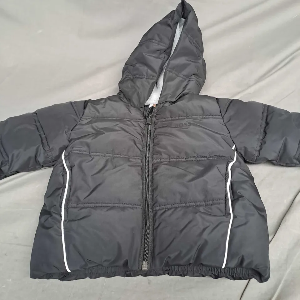 HUGO BOSS BLACK PADDED KIDS JACKET WITH HOOD - 12MONTHS