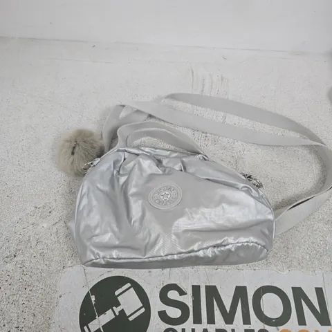 KIPLING SILVER CROSSBODY BAG WITH FUR POM POM
