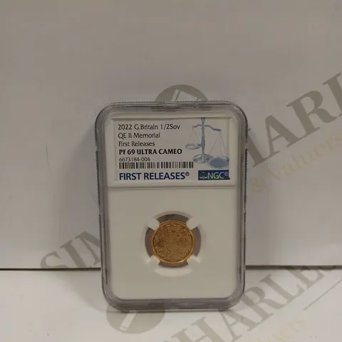 NGC 2022 G.BRITAIN 1/2 SOVEREIGN QE II MEMORIAL FIRST RELEASE PF 69 ULTRA CAMEO COIN