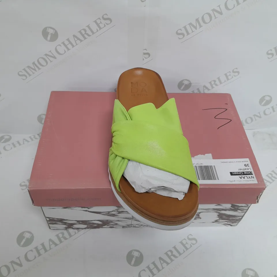 BOXED PAIR OF MODA IN PELLE NYLAA SLIDE SANDALS IN LIME SIZE 6