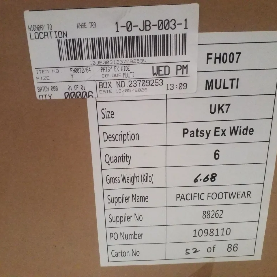 BOX CONTAINING APPROXIMATELY 6 BRAND NEW PAIRS OF SIMPLY BE MULTI PLATFORM HEEL EX WIDE - SIZE 7