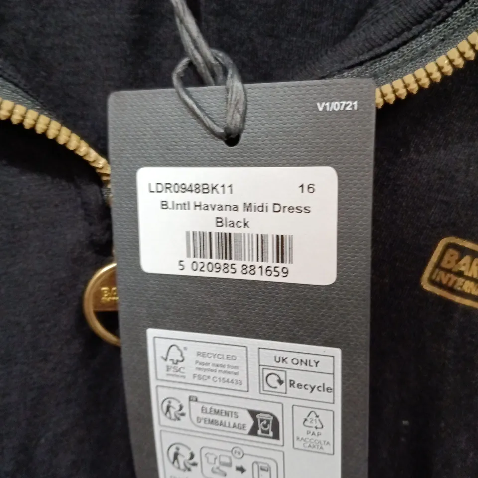 BARBOUR INTERNATIONAL HAVANA MIDI DRESS – BLACK, UK 16