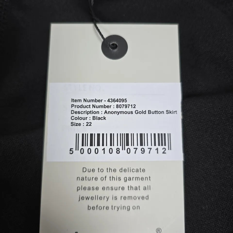 ANONYMOUS BLACK GOLD BUTTON SKIRT – UK SIZE 22