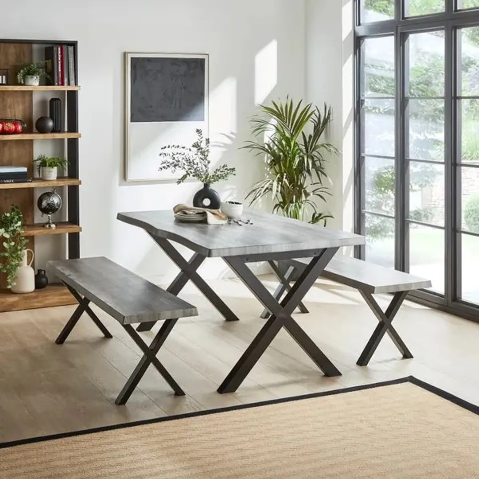 BOXED EZRA DINING BENCH SET - RUSTIC (2 BOXES)
