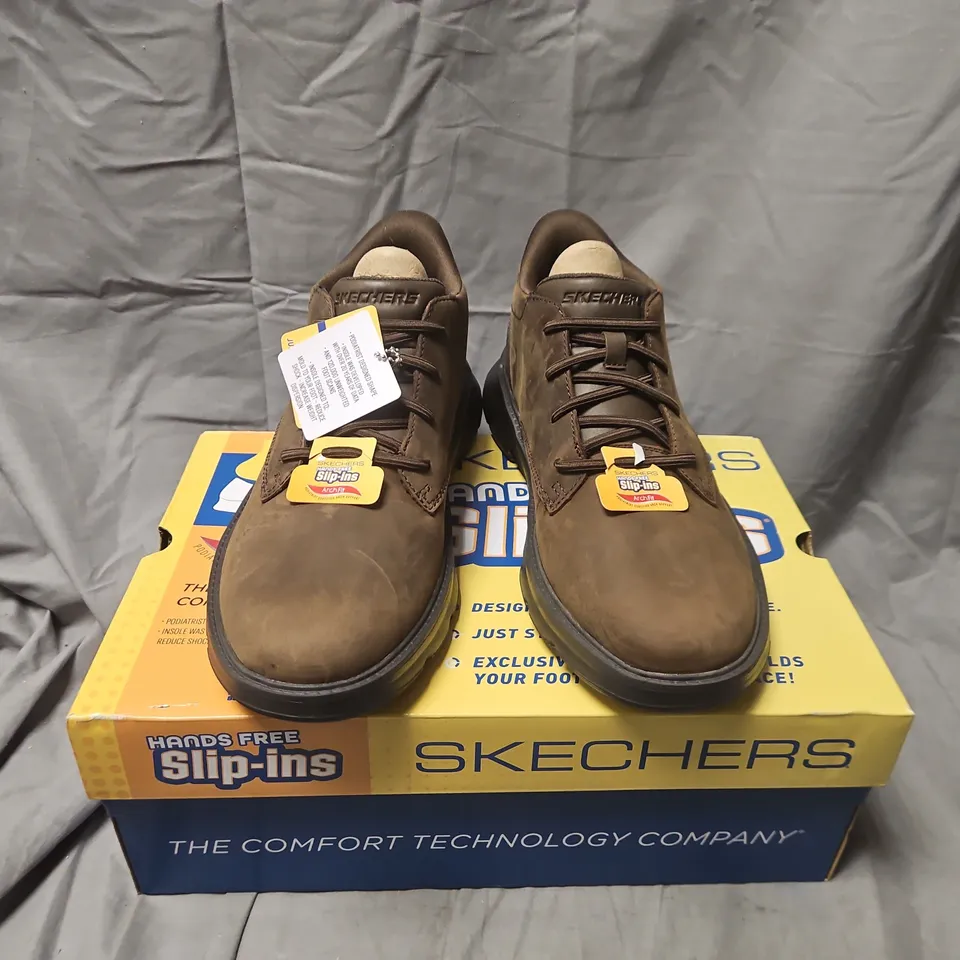 BOXED SKECHERS ARCH FIT GARZA RIDLEY BROWN NUBUCK BOOTS – UK 9 / US 10 (MEN) – NEW WITH TAGS