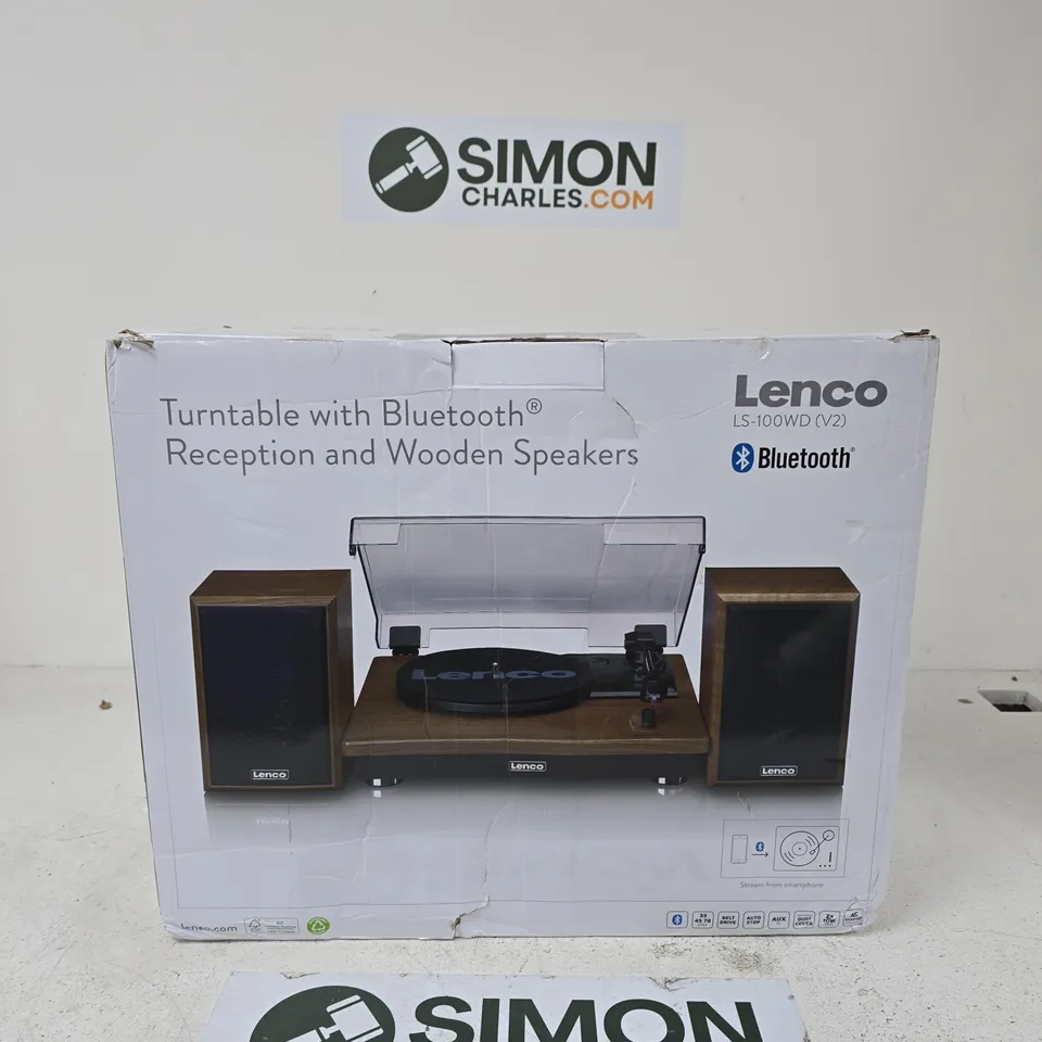 LENCO LS-100WD (V2) TURNTABLE WITH BLUETOOTH, WOODEN SPEAKERS – BOXED