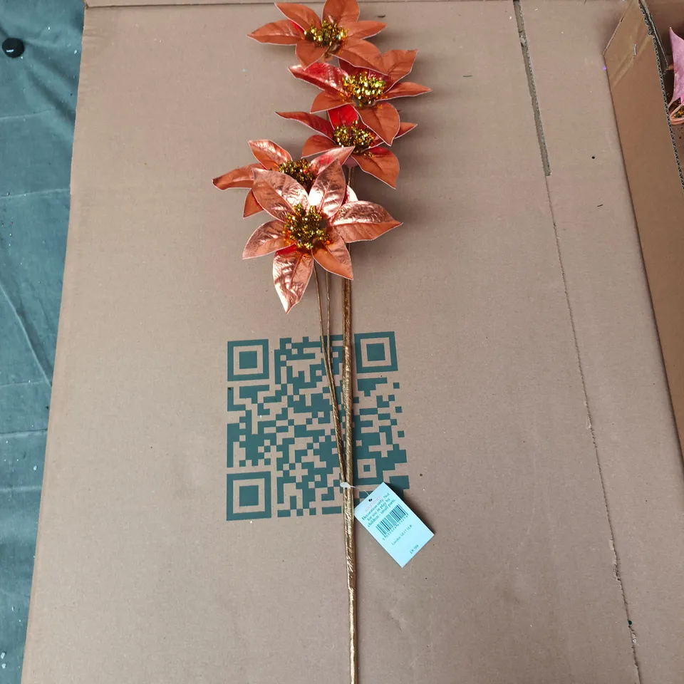 GISELA GRAHAM LONDON - CHRISTMAS ARTIFICIAL COPPER-PINK POINSETTIA STEMS - BOX OF 12PCS