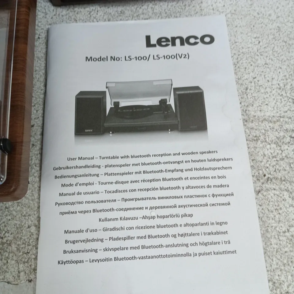 LENCO LS-100 TURNTABLE WITH TWO WOODEN SPEAKERS – CLEAR DUST COVER & MANUAL