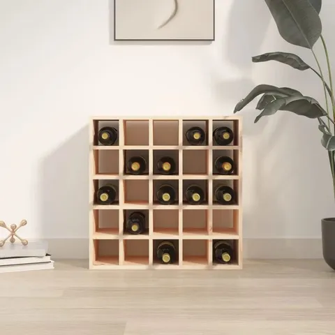 BOXED LABORS 25 BOTTLE SOLID WOOD FLOOR WINE BOTTLE RACK (1 BOX)