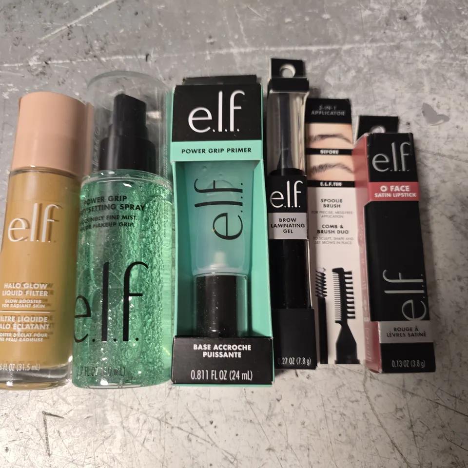 LOT OF 5 ASSORTED E.L.F BEAUTY ITEMS TO INCLUDE LIQUID FILLER AND POWER GRIP PRIMER