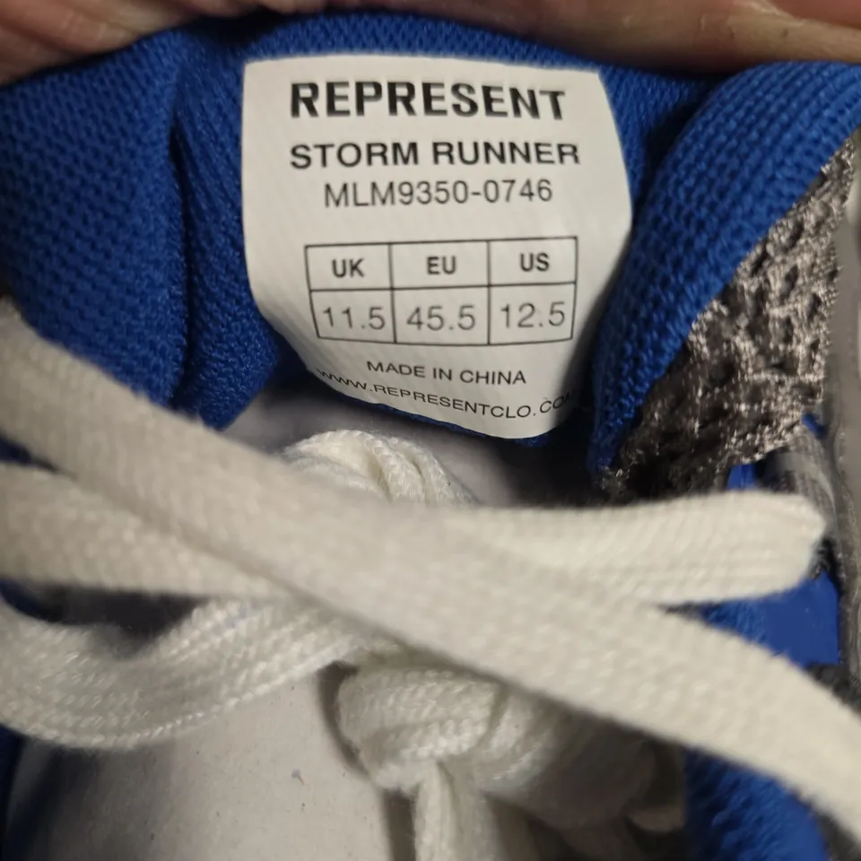 REPRESENT STORM RUNNER TRAINERS – UK 11.5 (EU 45.5) – BLUE/WHITE/GREY
