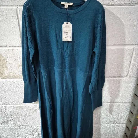 SEASALT CORNWALL TEAL KNIT DRESS WITH LACE SLEEVES – LONG-SLEEVE WOMEN'S TUNIC SIZE 18
