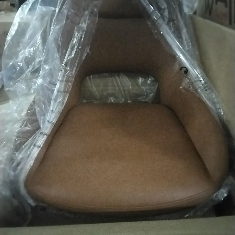 BOXED SWIVEL CHAIR BROWN FAUX LEATHER