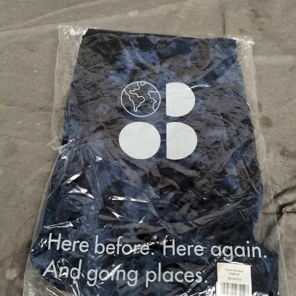 SWEATY BETTY POWER WORKOUT LEGGINGS – BLUE TEXTURE TIE DYE PRINT, UK M