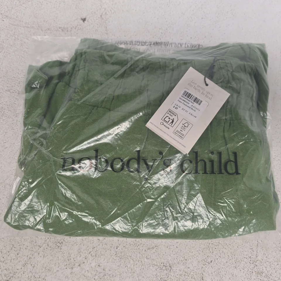 BAGGED NOBODY'S CHILD JOPPA ELASTICATED SHORTS IN GREEN BANANA SIZE UK 14