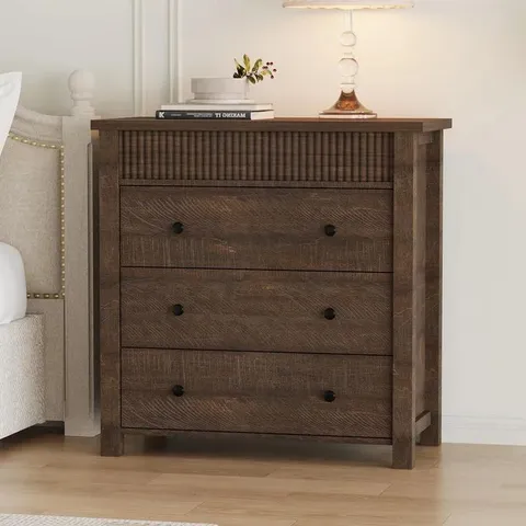 BOXED GARVEE 3 DRAWER DRESSER MODERN FLUTED NIGHTSTAND WOODEN CHEST OF DRAWERS STORAGE END TABLE ORGANIZER BEDROOM LIVING ROOM HALLWAY WALNUT
