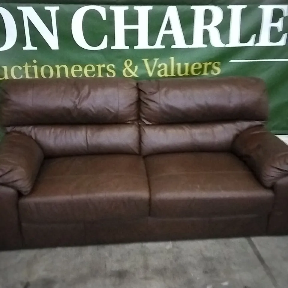 QUALITY DESIGNER CHESTNUT LEATHER 3 SEATER SOFA
