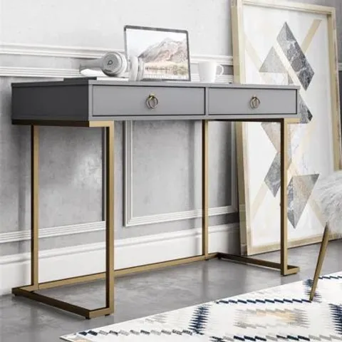 BOXED RECTANGLE WRITING DESK WITH GOLDEN METAL LEGS