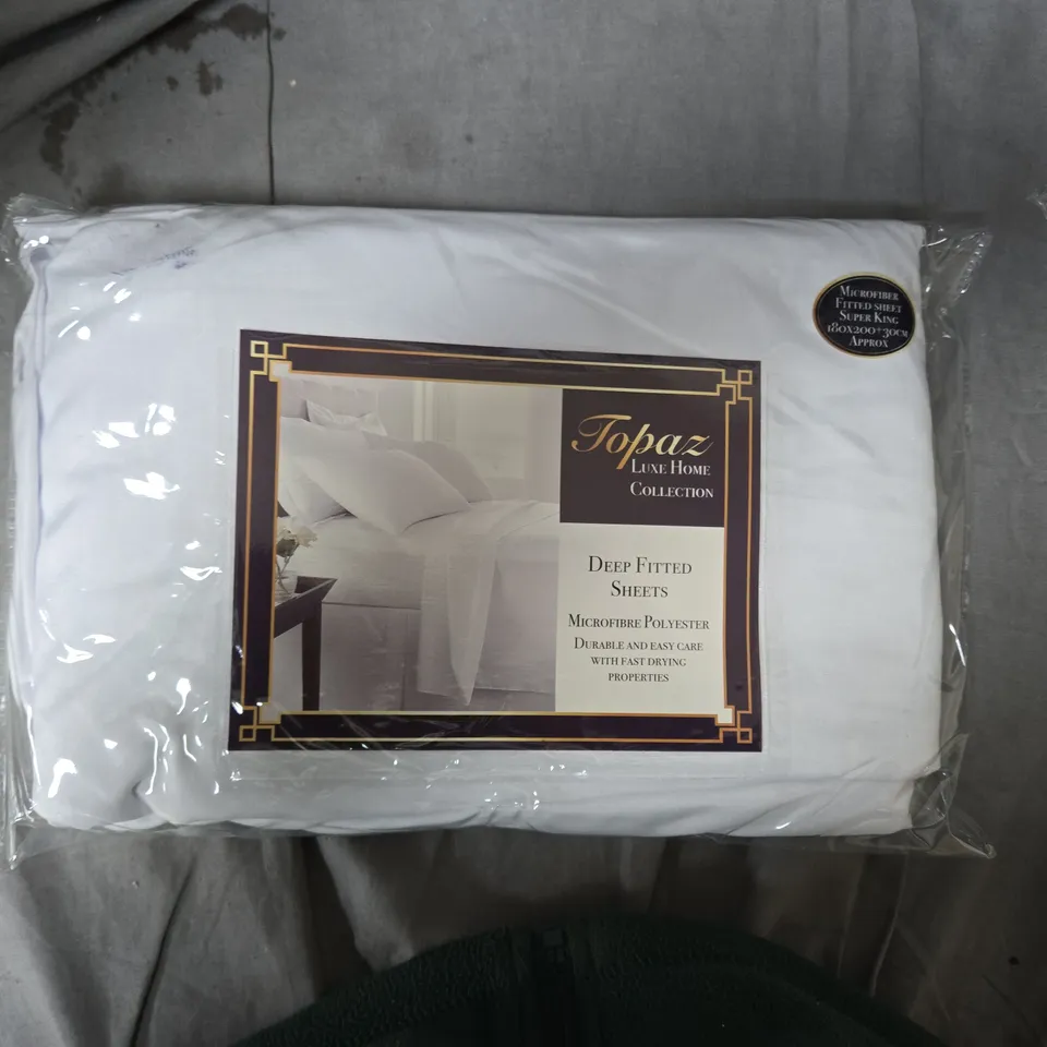 TOPAZ LUXE HOME COLLECTION DEEP FITTED SHEETS – MICROFIBRE POLYESTER, SUPER KING, BOX OF APPROXIMATELY 8