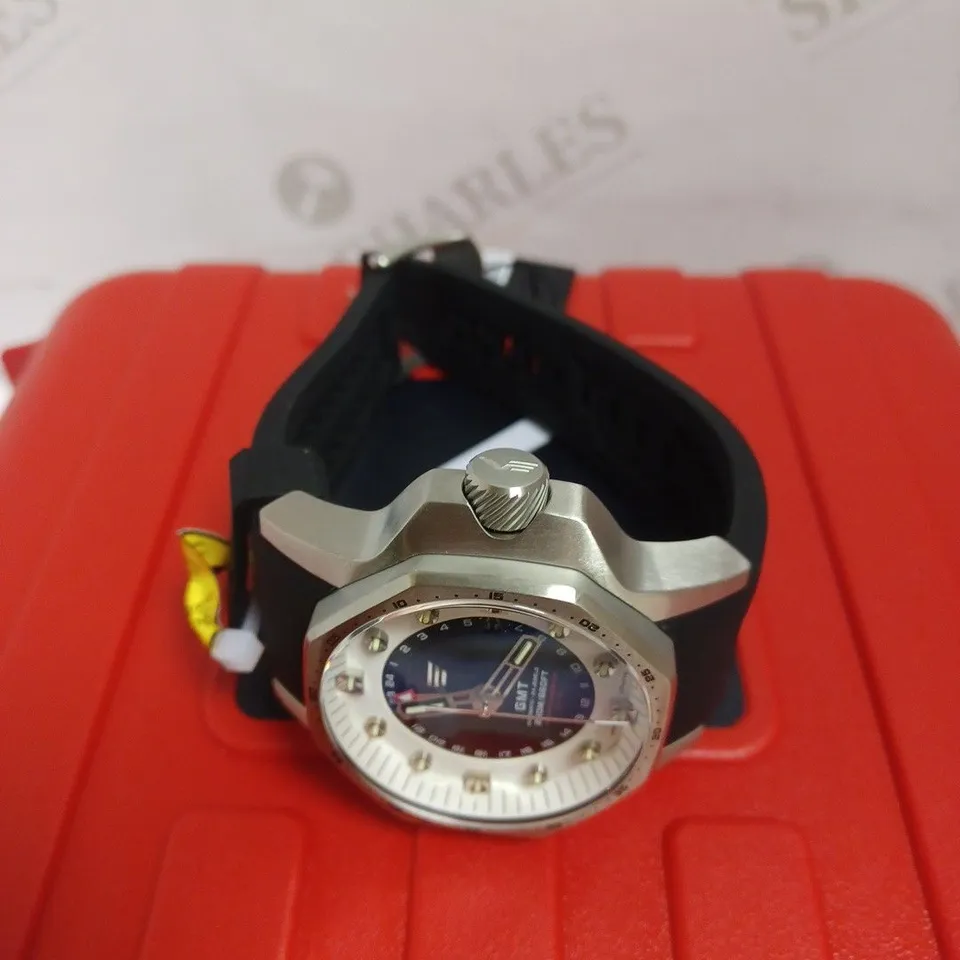 BOXED VOSTOK EUROPE WATCH - STAINLESS STEEL FACE - SKELETON BACK - LEATHER STRAP, RUBBER STRAP - TRIGALIGHT H3 ILLUMINATION - WATER RESISTANT 200M.