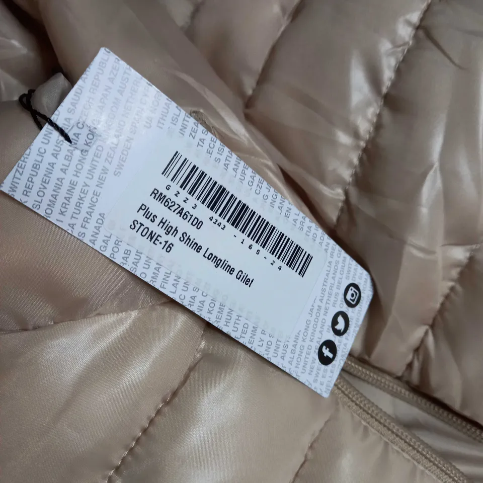 BOOHOO STONE HIGH SHINE LONGLINE GILET - SIZE 16